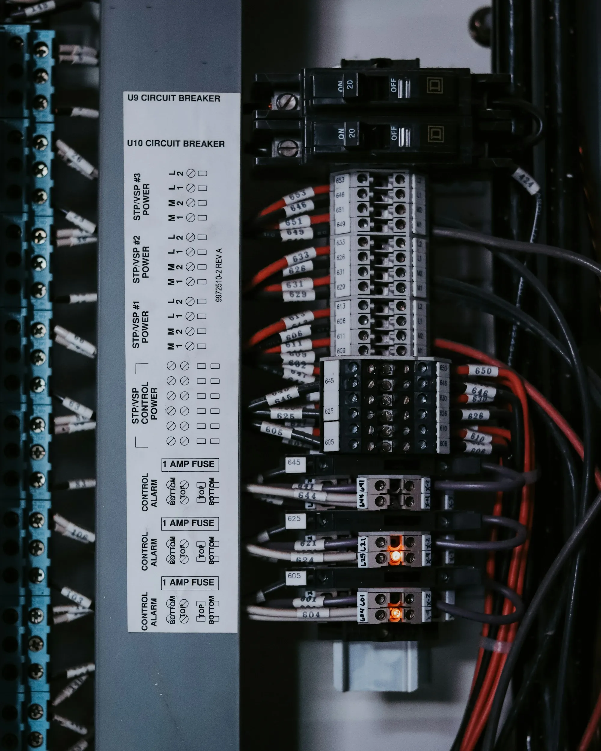 Close-up of bundled electrical conductors in a wiring run